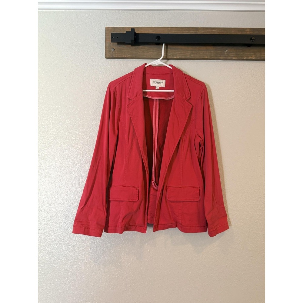 Liverpool Los Angeles Blazer Womens Large red muted Open Front Jacket LM1067L12